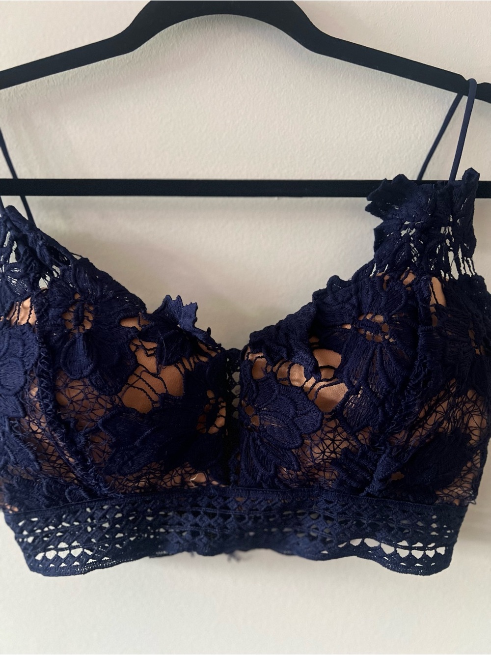 Missguided Navy Floral Lace Bralette Crop Top
